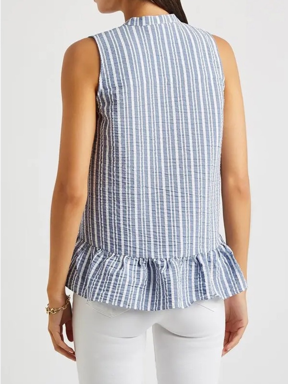 NWT - Antonina Sleeveless Blue & White Striped Shirt (XL) - Picture 3 of 12
